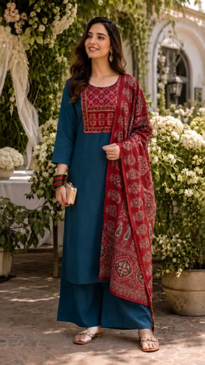Kimakshi Premium fashion - Stylish Blue Suit, Palazzo & Dupatta for Women's