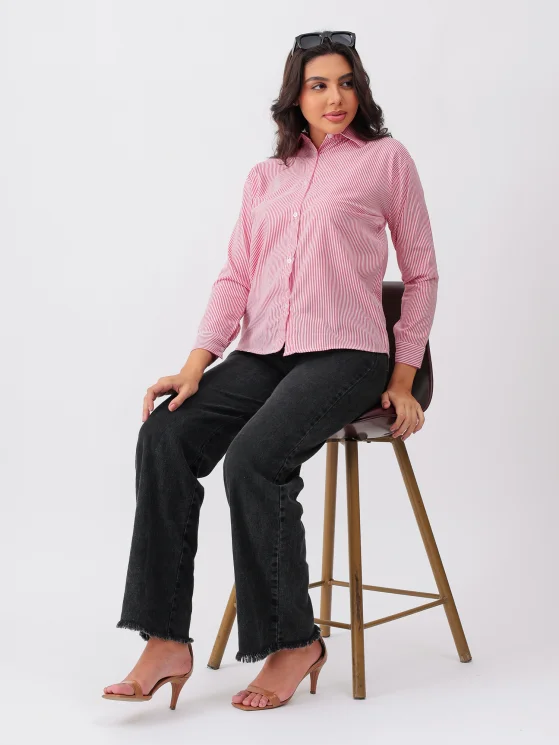 Women Classic Red Collared Shirt
